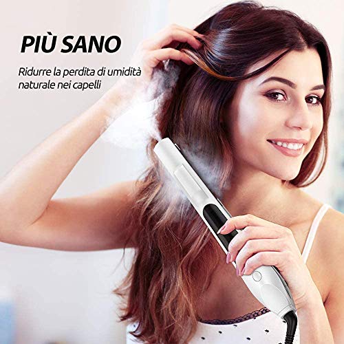 Planchas del Pelo de Vapor FURIDEN Plancha Profesional con Placa de Cerámica, 130 ℃ -230 ℃ Voltaje Doble para Alisar el Cabello - Blanco