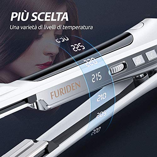 Planchas del Pelo de Vapor FURIDEN Plancha Profesional con Placa de Cerámica, 130 ℃ -230 ℃ Voltaje Doble para Alisar el Cabello - Blanco