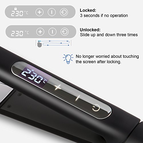 Planchas del Pelo de Viaje Profesional con la Función 2 en 1 Alisador y Rizador con las Placas Cerámica Turmalina Pantalla Táctil, Temperatura Ajustable 80-230℃ Voltaje Mundial, Negro el Despeje