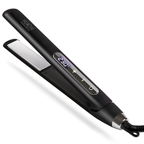 Planchas del Pelo de Viaje Profesional con la Función 2 en 1 Alisador y Rizador con las Placas Cerámica Turmalina Pantalla Táctil, Temperatura Ajustable 80-230℃ Voltaje Mundial, Negro el Despeje