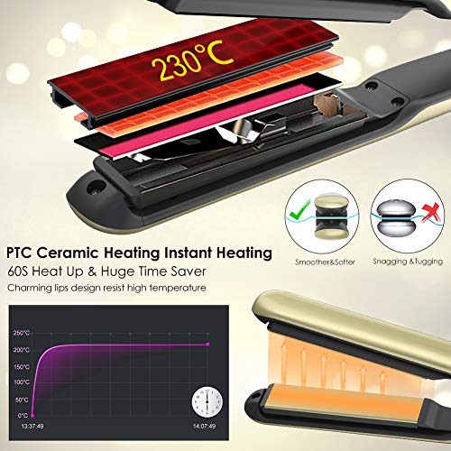 Planchas del Pelo Profesional, Tecnología Cerámica Turmalina, Temperatura Ajustable 160°C-230°C, Plancha de Pelo para el Peinado Alisado/Rizos