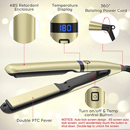 Planchas del Pelo Profesional, Tecnología Cerámica Turmalina, Temperatura Ajustable 160°C-230°C, Plancha de Pelo para el Peinado Alisado/Rizos