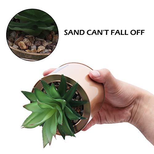 Plantas Artificiales Mini Macetas (Pack de 3) - (10x18 cm) Planta Artificial Decorativa Plástico Verde Cactus Suculenta Maceta Dorada Sala de Estar, Librero, Oficina, Balcón, Decoración Interiores