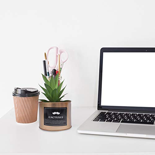 Plantas Artificiales Mini Macetas (Pack de 3) - (10x18 cm) Planta Artificial Decorativa Plástico Verde Cactus Suculenta Maceta Dorada Sala de Estar, Librero, Oficina, Balcón, Decoración Interiores