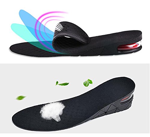 Plantilla unisex de 2 capas 1.96" aumento de la plantilla, plantilla de levantamiento de calzado con amortiguación de colchón de aire (negro 2)