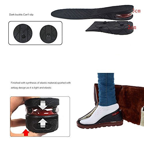 Plantilla unisex de 2 capas 1.96" aumento de la plantilla, plantilla de levantamiento de calzado con amortiguación de colchón de aire (negro 2)