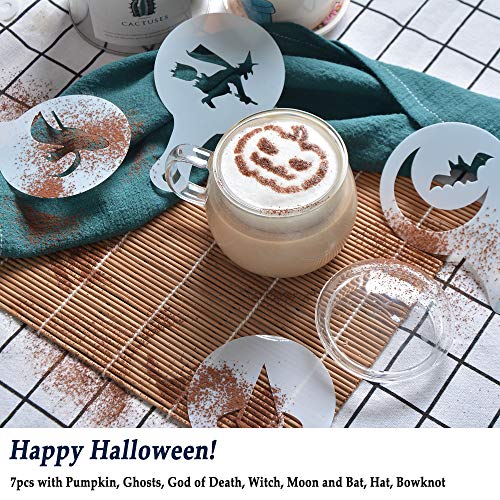 Plantillas de café SOSMAR con 45 patrones, plantillas para Halloween, Navidad, mamá, papá, perro, gato, para chocolate caliente, capuchino, glaseado de galletas, decoración de magdalenas