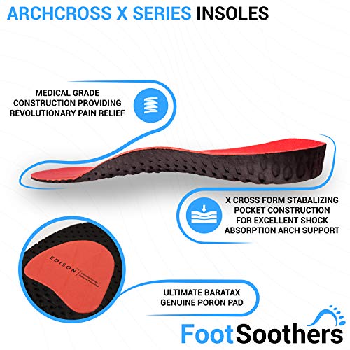 Plantillas ortopédicas para el dolor de talón, fascitis plantar, dolor de rodilla y dolor de espalda, Edison Elite XXII Elite Podiatry ArchCrossX, mujer, negro, UK M: 7-8.5