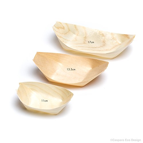 Plantvibes Platos de Madera en Forma de Barco, 100% compostable & CO2-neutral - 100 Botes ecológicos tamaño L - Vajillas Desechables, Bandejitas Desechables para Aperitivos y Tapas