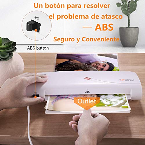 Plastificadora A4 A5 A7, TACKLIFE MTL01 Laminador en frío y en caliente con ajustador de papel/ABS / 10 bolsas, 260 mm de velocidad/mini máquina de laminación