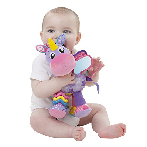 Playgro Peluche de Actividades Stella el Unicornio, Juguete para Colgar, Desde el nacimiento, Rosa/Violeta, 40183