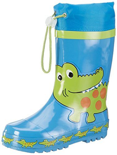 Playshoes Bota de Agua con Cordón Cocodrilo, Botas de Goma de Caucho Natural para Niños, Azul (Blau/Gruen 791), 22/23 EU