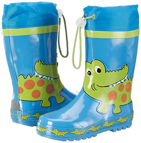 Playshoes Bota de Agua con Cordón Cocodrilo, Botas de Goma de Caucho Natural para Niños, Azul (Blau/Gruen 791), 22/23 EU