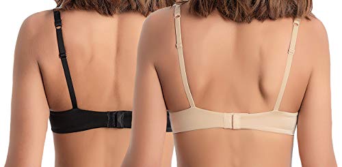 Playtex Pack de 2 Sujetadores 24Horas Aros extraíbles, Multicolor (Negro/Piel 549), 90 (Tamaño del Fabricante: 90B) Mujer