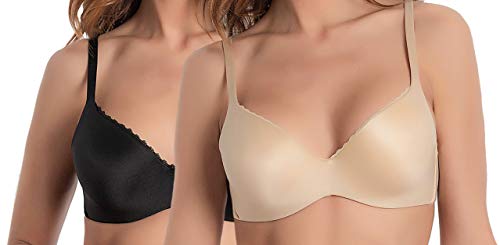 Playtex Pack de 2 Sujetadores 24Horas Aros extraíbles, Multicolor (Negro/Piel 549), 90 (Tamaño del Fabricante: 90B) Mujer