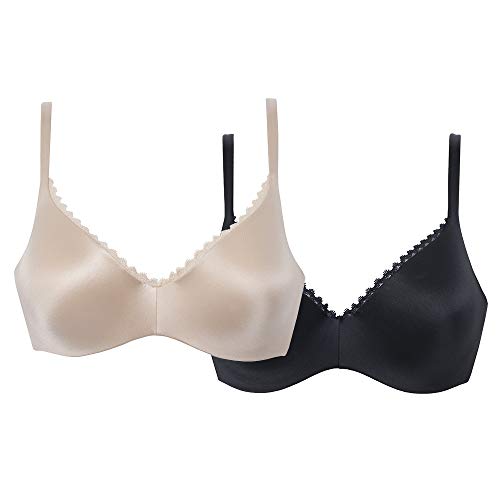 Playtex Pack de 2 Sujetadores 24Horas Aros extraíbles, Multicolor (Negro/Piel 549), 90 (Tamaño del Fabricante: 90B) Mujer