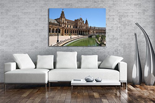 Plaza de espania en Sevilla como Lienzo, diseño enmarcado en marco de madera en formato, impresión digital de alta calidad con marco, no es un póster o cartel, lona, 120 x 80