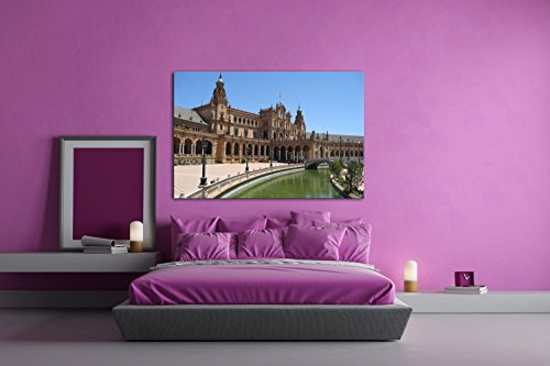 Plaza de espania en Sevilla como Lienzo, diseño enmarcado en marco de madera en formato, impresión digital de alta calidad con marco, no es un póster o cartel, lona, 120 x 80