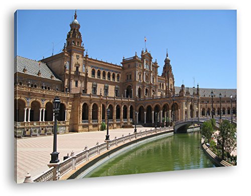 Plaza de espania en Sevilla como Lienzo, diseño enmarcado en marco de madera en formato, impresión digital de alta calidad con marco, no es un póster o cartel, lona, 120 x 80