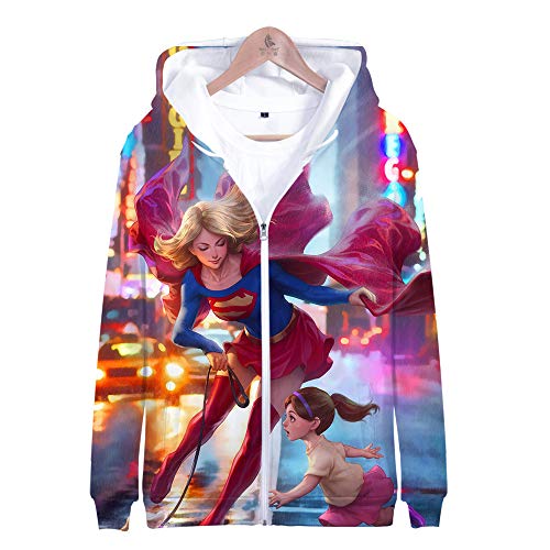 PLMNK Superwoman 3D, suéter Transpirable Casual Deportivo con Cremallera; suéter de Hombre cómodo, patrón de Dibujos Animados Popular y de Moda, Chaqueta XL