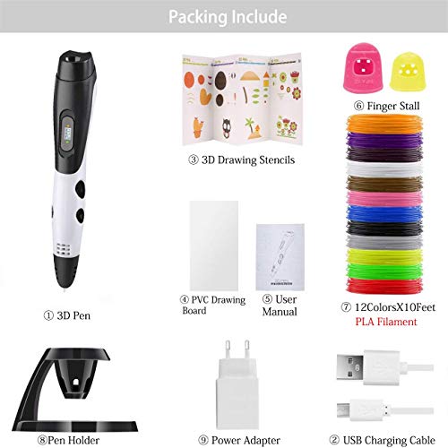Pluma de Impresión 3D, GIANTARM Pluma 3D con Pantalla LCD,filamento PLA de 12 Colores, Temperatura Ajustable/Velocidad, Boquilla Intercambiable, Juego de lápices de impresión 3D como Regalo Creativo