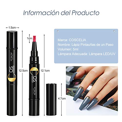 Pluma Esmalte de Uñas Semipermanente Lápiz Pintauñas de Un Paso de Gel UV/LED 8 pcs para Manicura