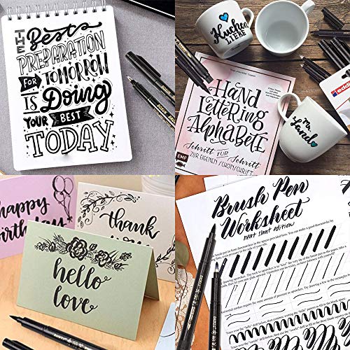 Plumas de caligrafía, Pincel Rotulador Vakki 6PCS Rotuladores de mano recargables para escribir, rotular, firma (4 tamaños)