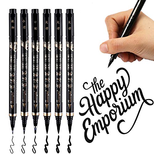 Plumas de caligrafía, Pincel Rotulador Vakki 6PCS Rotuladores de mano recargables para escribir, rotular, firma (4 tamaños)