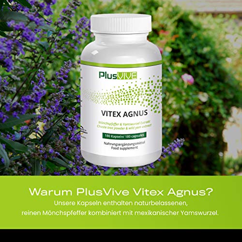 Plusvive - Vitex agnus-castus con extracto de ñame silvestre, 180 cápsulas (250 mg)