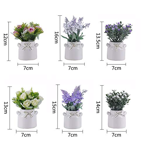 PNNP Pequeña Flores Artificiales Decoracion, Plantas Artificiales Decorativas Cerámica en Macetas 6Pcs, Planta Artificial Adecuado para El Hogar Oficina Decoración Baño Cocina Balcón