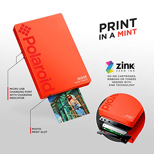 Polaroid Mint Impresora de bolsillo con Tecnología Zink Zero Ink papel adhesivo 5 x 7.6 cm - Bluetooth para Android y iOS (Rojo)