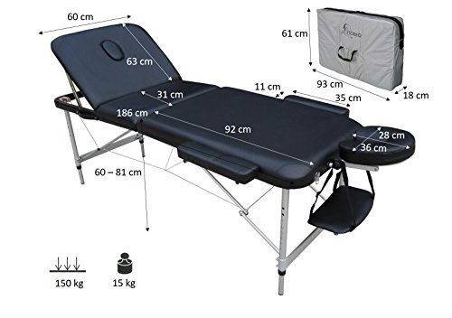 Polironeshop Mercurio - Camilla portátil, plegable, ligera, con funda, de aluminio, para masajes, tratamientos de estética, fisioterapia, depilación, reconstrucción y decoración de uñas, alargamiento de pestañas, estudio de tatuajes, ambulatorio, uso depo