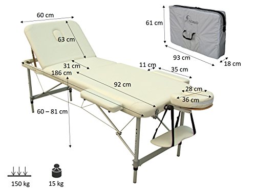 POLIRONESHOP MERCURIO Camilla profesional aluminio ligera portátil plegable para masajes tratamientos de estética esteticista fisioterapia depilación reconstrucción y decoración de uñas consultas de médico profesionales extensiones de pestañas estudios de