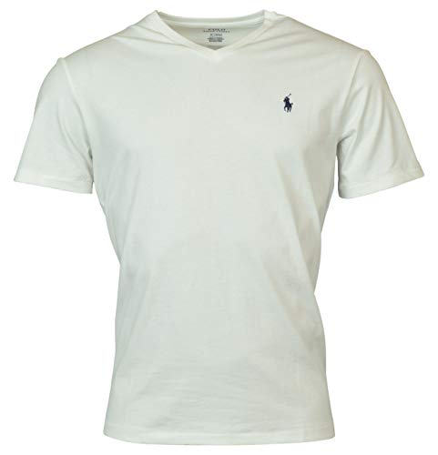 Polo Ralph Lauren Camiseta con cuello en V de los hombres (Medium, White)