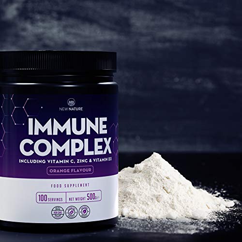 Polvo de Complejo Inmunológico - Potente Mezcla con 1000mg de Vitamina C, 3000IU de Vitamina D y 25mg de Zinc - Sabor Naranja - 100 porciones, 500 gramos.