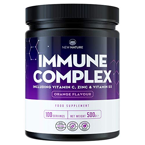 Polvo de Complejo Inmunológico - Potente Mezcla con 1000mg de Vitamina C, 3000IU de Vitamina D y 25mg de Zinc - Sabor Naranja - 100 porciones, 500 gramos.