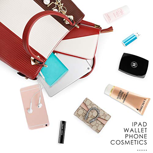 Pomelo Best Bolsos de Mujer, Bolso Señora Tote Multicolor Rayas PU Cuero Con Flecos Bolso Hombro Bolso Shopper perfecto para Trabajo, Diario Vida, Navidad y Fiesta ect (Rojo burdeos)