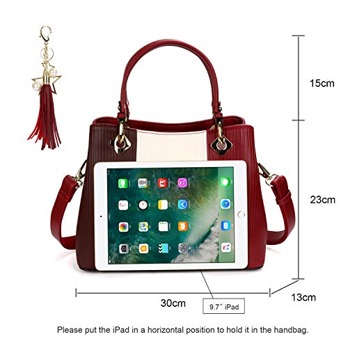 Pomelo Best Bolsos de Mujer, Bolso Señora Tote Multicolor Rayas PU Cuero Con Flecos Bolso Hombro Bolso Shopper perfecto para Trabajo, Diario Vida, Navidad y Fiesta ect (Rojo burdeos)