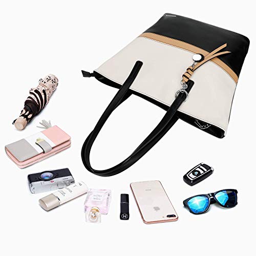 Pomelo Best Bolsos de Mujer,Bolso Señora Tote,Bolso Bandolera Rayas,Bolso Shopper,PU Piel Bolso de Hombro Mujeres del Trabajo, Diario Vida y Vacaciones (Negro)