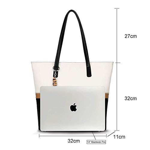 Pomelo Best Bolsos de Mujer,Bolso Señora Tote,Bolso Bandolera Rayas,Bolso Shopper,PU Piel Bolso de Hombro Mujeres del Trabajo, Diario Vida y Vacaciones (Negro)