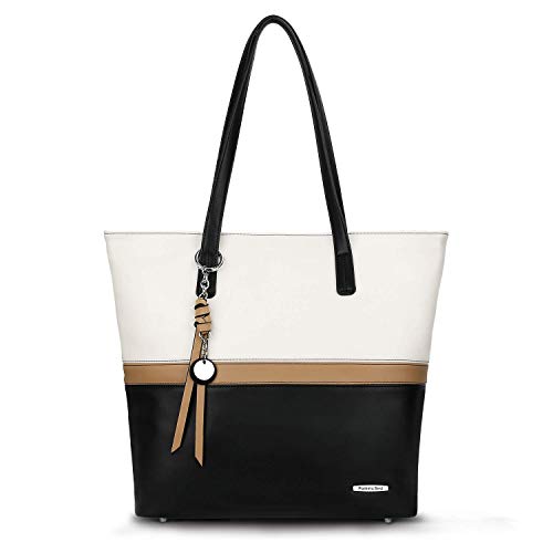 Pomelo Best Bolsos de Mujer,Bolso Señora Tote,Bolso Bandolera Rayas,Bolso Shopper,PU Piel Bolso de Hombro Mujeres del Trabajo, Diario Vida y Vacaciones (Negro)