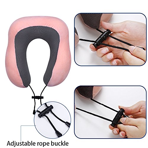 PON Almohada de Viaje Viscoelástica de Espuma de Memoria con Funda Lavable y Bolsa de Viaje Suave para el Cuello Soporte Cervical Ideal para el Uso del Avión y el Hogar (Rosa)