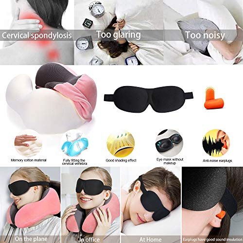 PON Almohada de Viaje Viscoelástica de Espuma de Memoria con Funda Lavable y Bolsa de Viaje Suave para el Cuello Soporte Cervical Ideal para el Uso del Avión y el Hogar (Rosa)