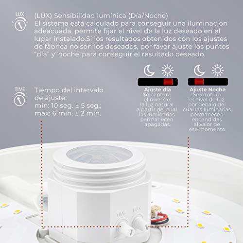 POPP® Plafón superficie LED con Sensor de movimientos por infrarrojo blanco,16W IP20 Neutro 4000K SMD2835 interior,exterior,pasillos,cocinas,garaje ref:SM-11B