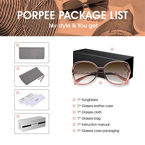 PORPEE Gafas de Sol Mujer Polarizadas, 2020 Gafas de Sol Moda con Tecnología de Incrustación de Diamante - Lente de Nylon Polarizado | UV400 Protection | Resistencia al Deslumbramiento