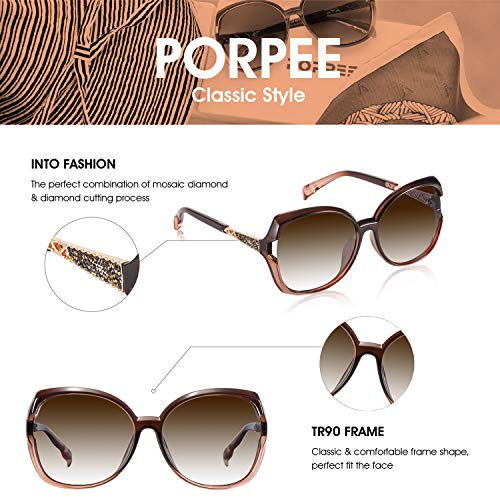 PORPEE Gafas de Sol Mujer Polarizadas, 2020 Gafas de Sol Moda con Tecnología de Incrustación de Diamante - Lente de Nylon Polarizado | UV400 Protection | Resistencia al Deslumbramiento