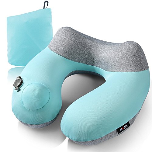 Portable Almohada de Viaje de Bolsas de Aire, Kmall Almohada Cervical Inflable de, Desmontable y Lavable, Soporte para Cabeza, Barbilla y Cuello en Avión, Coche y Tren (Azul)