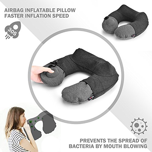 Portable Almohada de Viaje de Bolsas de Aire, Kmall Almohada Cervical Inflable de, Desmontable y Lavable, Soporte para Cabeza, Barbilla y Cuello en Avión, Coche y Tren (Gris)
