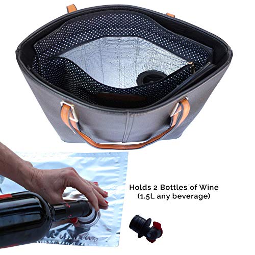 PortoVino Bolso de Vino Clásico (Negro) - Monedero de Moda con Compartimiento Aislado y Oculto - ¡Tiene 2 Botellas de Vino en una Bolsa extraíble!