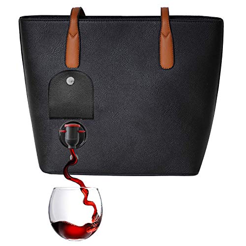 PortoVino Bolso de Vino Clásico (Negro) - Monedero de Moda con Compartimiento Aislado y Oculto - ¡Tiene 2 Botellas de Vino en una Bolsa extraíble!